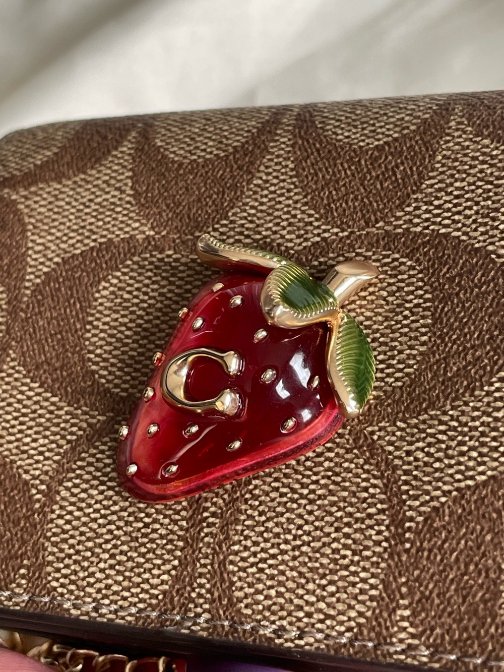 Coach Strawberry Mini Crossbody Wallet Bag Signature Red Strawberry EUC - Picture 8 of 16